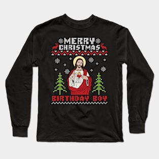 Snow Noel Trees Sweater Jesus Merry Christmas Birthday Boy Long Sleeve T-Shirt